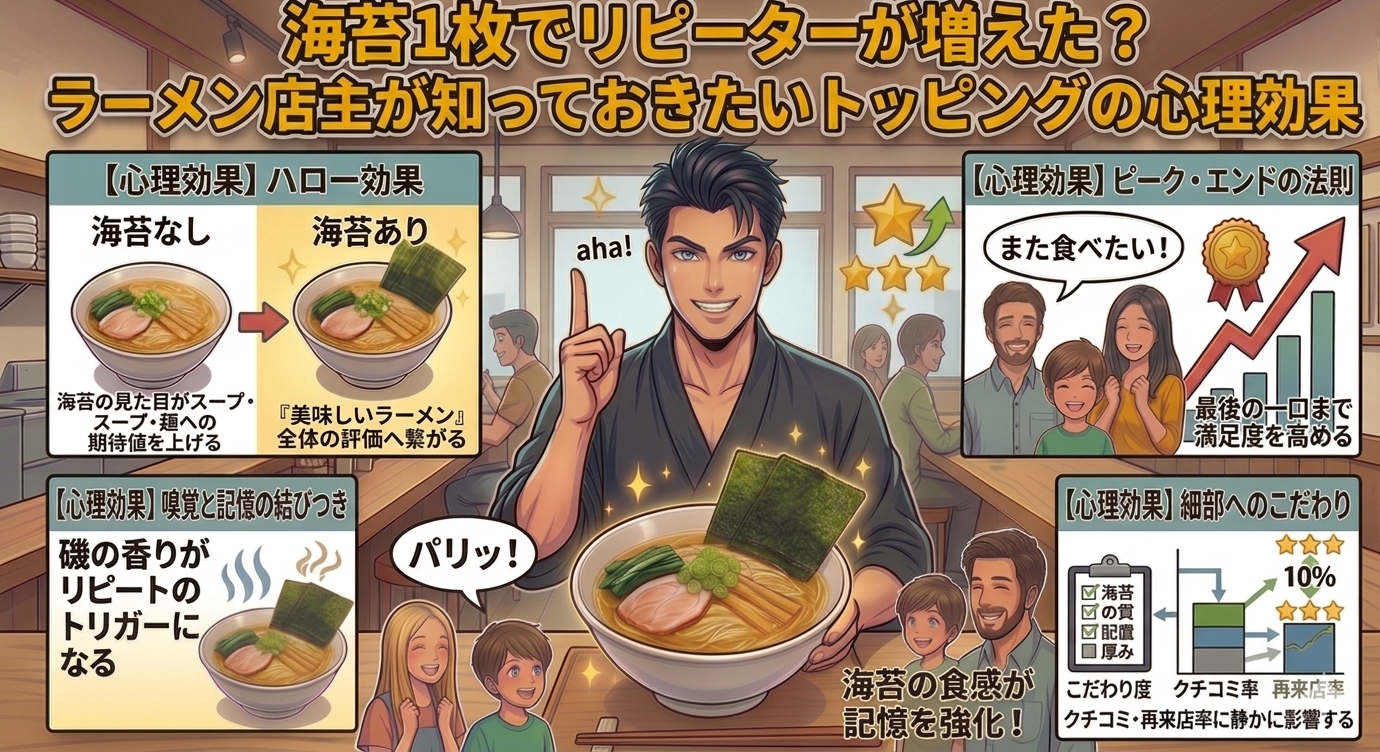 海苔1枚でリピーターが増えた?知っておきたいトッピングの心理効果